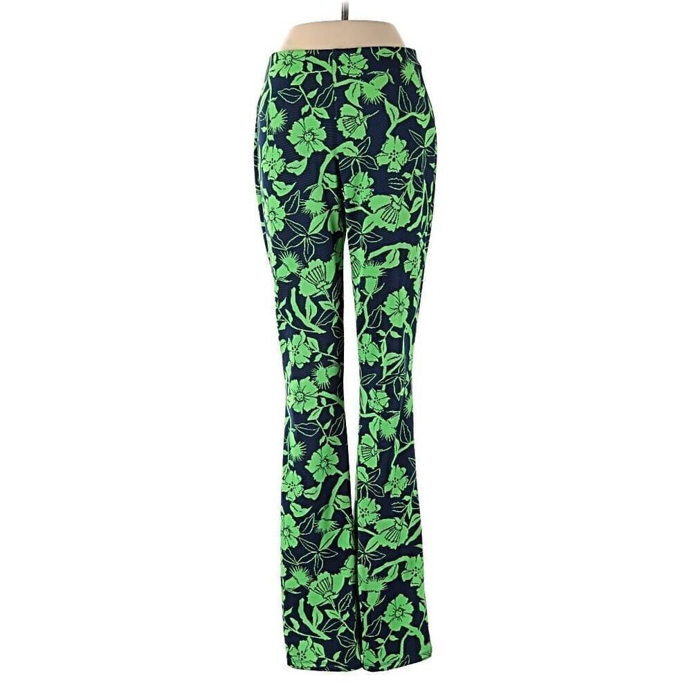 ZARA | blue & neon floral stretch bell bottom pants S